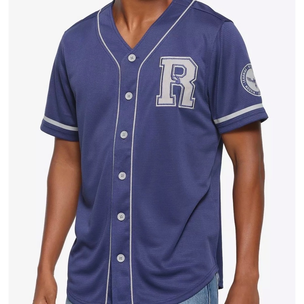 BoxLunch Harry Potter Ravenclaw Baseball Jersey Mens Large Blue NWT 07 Patch